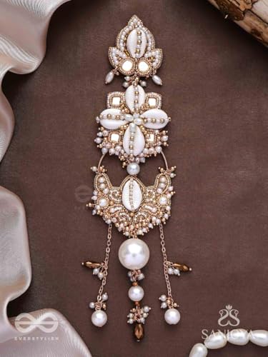 Image of SANJOYA BY EVERSTYLISH Embroidered Hair Accessory for Women | Mirror, Shell, Bead & Pearl Bridal Hairpiece | Ethnic Jewelry for Weddings & Festive Occasions