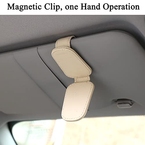 Image of KIWEN 2 Packs Sunglasses Holders for Car Visor, Magnetic Leather Glasses Eyeglass Clip for Car, Ticket Card Clip Sunglasses Mount, Car Visor Accessories Gadgets (2, Beige)