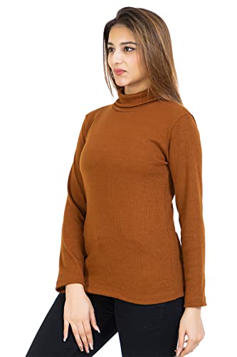 Image of YHA Women's High Neck Full Sleeves Solid Winter Tshirts
