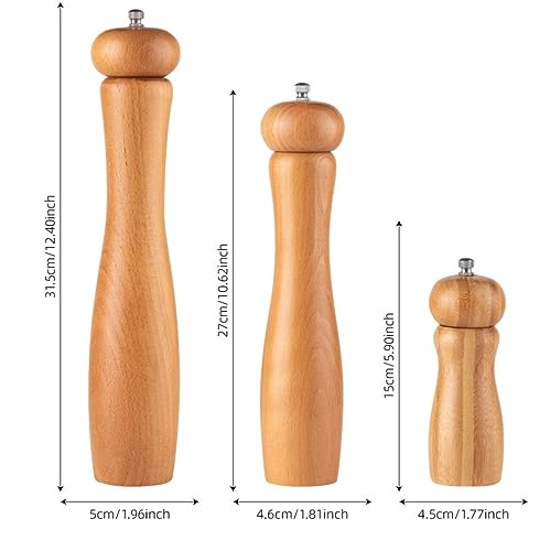 Młynek do soli, pieprzu, młynek do soli i pieprzu, buk, drewniany materiał, natura, drewno, dozownik pieprzu, młynek do przypraw kuchennych (25 cm, 1 szt.)