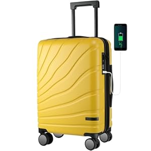VANKEAN Carry On Luggage with Spinner Wheels & TSA Lock, Expandable Hard Shell Suitcase airline approved，20 Inch Carry-On，Yellow