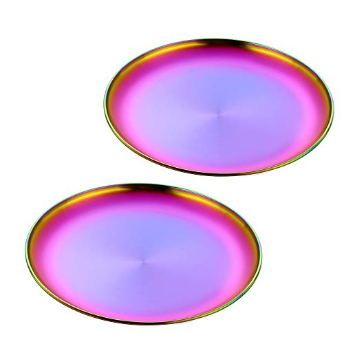 Buyer Star 2 Pack Metal Dinner Plates- Stainless Steel Color Heavy Duty Kitchenware Round Metal 9 Inch Plates  Dishwasher Safe  BPA Free Use for BBQ Steak NO0