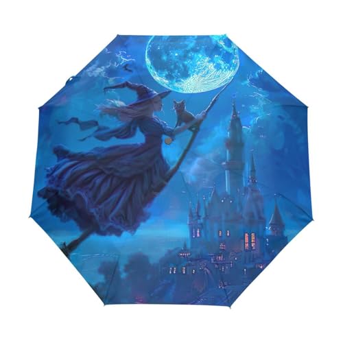 Parapluie d'Halloween bleu château de sorcière idéal pour vos sacs à dos