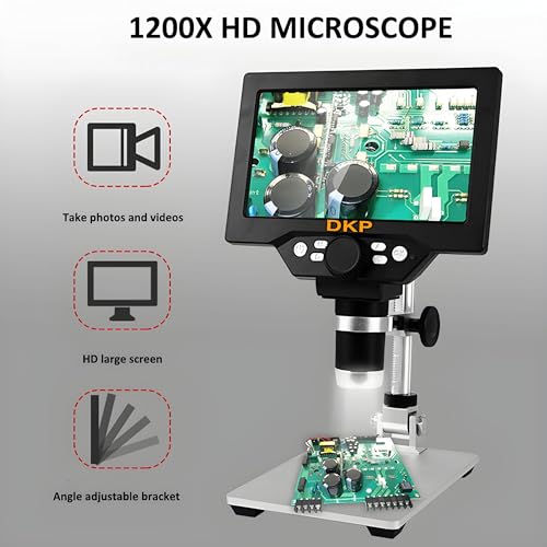 Image of DKP Medicams HD 7 inch G1200 Digital Microscope, 1200 Times Microscope, 12MP Camera Video Recorder with HD Screen Identification Mobile Phone Repair