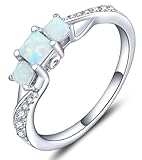 YL Women's Sterling Silver Clear Created Opal 3-stone Princess Cut Wedding Rings for Engagement Jewelry-size8
