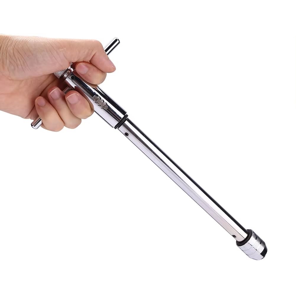 Llave de Macho de Roscar con Trinquete y en T Ajustable, Soporte Manual, Llave de Escariador, Macho de Roscar en Forma de T Métrico, M3-M8, M5-, Roscado Manual