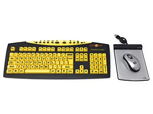 Key Connection KeysUSee Large Print Yellow Keyboard Bundled Wireless Optical Mouse & USB Wired Magic Pad