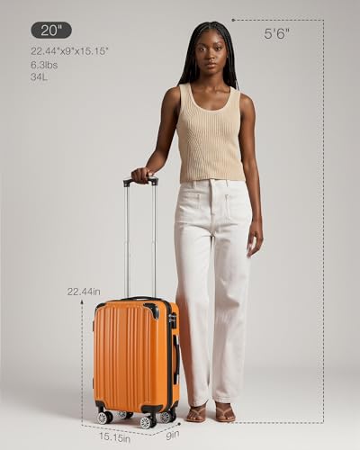 Image of Coolife Carry On Luggage, Suitcase with Durable and Lightweight, carry on suitcase with PC+ABS Hardshell, Dual Spinner Wheels, TSA Lock, and YKK Zipper(orange new, S(20in) carry on)