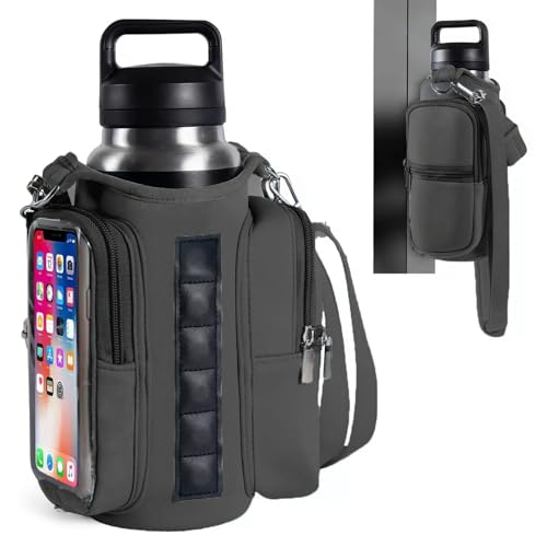 Magnetic Gym Bag Water Bottle Holder Strong Magnetic Gym Bag with Strap & Phone Pockets Multi-Purpose Sport Bottle Organizer with 6 Magnet Gym Accessories Sling Small Gym Bag Pouch (Black)