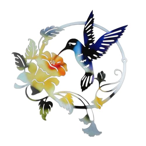 burkfeeg Décoration Murale Métal 31x32cm, Colibri Art Mural, Oiseau Decoration pour Jardin, Salon, Chambre à Coucher