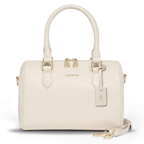 Lazarotti Bolonia - Bolso de mano de piel para mujer, con correa ajustable y extraíble, 26 cm, blanco roto, talla única