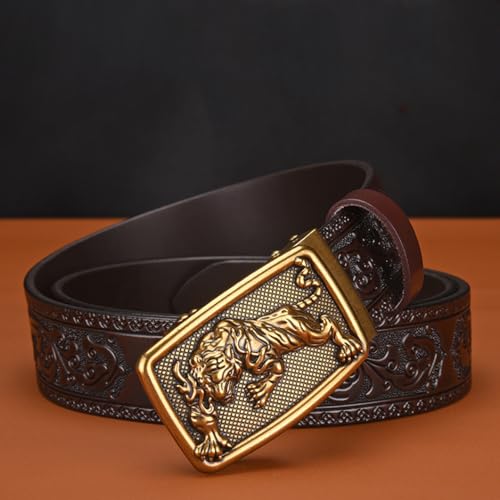 Mens Ratchet Belt,Animal Tiger Wild King Automatic Buckle Western Embossed Strap Adjustable to Fit Any Waist Size2