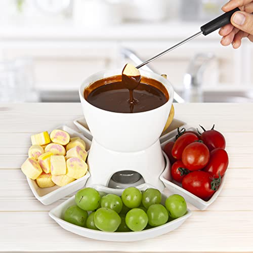 Deluxe Chocolate Fondue Kit with 4 Forks & 4 Dipping Bowls, Premium Ceramic Melting Pot for Cheese, Tapas & More - Image 5