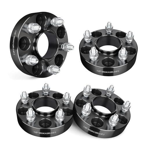EVIL ENERGY 5x4.5 Wheel Spacers 1.25 inch Compatible with Hyundai, Kia, Mazda, Dodge, Ford, Jeep, Mitsubishi, 5x114.3 mm Hubcentric with Lip 5 Lugs 67.1 mm Hub Bore M12x1.5 Studs Wheel Spacer Black