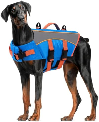 CITÉTOILE Hundeschwimmweste mit Reflektorstreifen & Leinenöse Blau XXL | Verstellbar Rettungsweste für Klein Groß Hunde, Hunderettungsweste für Schwimmen Boot Wassersport, Schwimmw