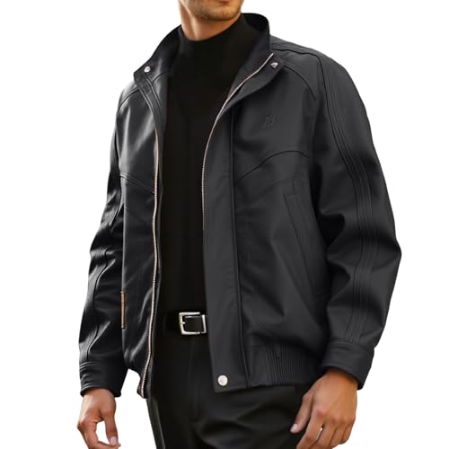 Modeewel Herren Motorradjacke Kunstlederjacke Pu Motorrad Jacke Winterjacke Lederjacke Oversized Motorrad Bomberjacke Männer Umlegekragen Mantel Winter Teenager Streetwear