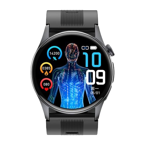 NORTH EDGE S200 Health Smartwatch with Air Pump Blood Pressure ECG Monitoring – AMOLED Display, Bluetooth Calling, NFC Access, Multi-Sport Modes, 24Hr Health Tracking (Black Silicon)