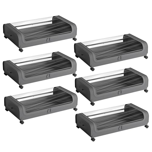 Image of Nayasa Under Bed Storage Box | Storage Organizer | Ideal For Small Space Clothes Storage | Clothes, Shoes, Toys, Books With Clear Cover | Lockable Wheels | Set of 6 | Grey