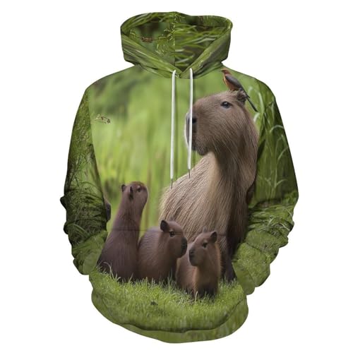 Sweat à Capuche Capybaras 3D Vert pour Homme et Femme