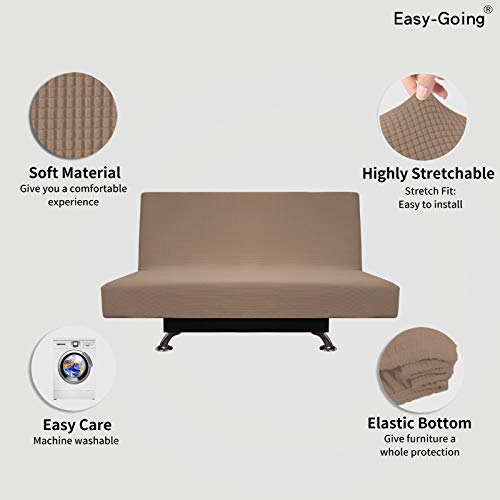 Image of Easy-Going Stretch Medium Futon Slipcover Armless Futon Cover Camel | Sofa Bed Furniture Protector Without Armrests with Elastic Bottom for Kids, Soft Jacquard Machine Washable