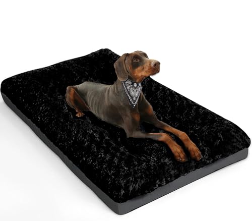 ALANMOND Hundebett Grosse Hunde, Hundekissen flauschig Hundematte mittelgroße Hunde, Waschbar Hundekorb wasserdicht rutschfeste, atmungsaktiv, Haustierbett Hundematratze Schwarz 91x58 cm