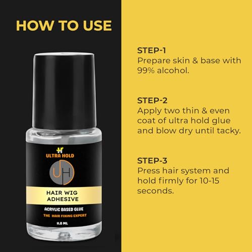 Image of Ultra Hold Hair Patch Adhesive Glue | Long-Lasting Stronghold Hair Patch Glue for Men & Women Waterproof Acrylic-Based Wig Adhesive with Applicator For Hair Extension & Lace Wig (11.8 ml)