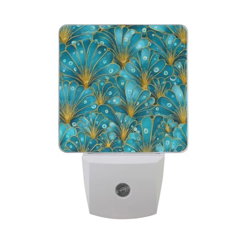 Lámpara de noche LED con sensor azul turquesa y conchas miniatura 7