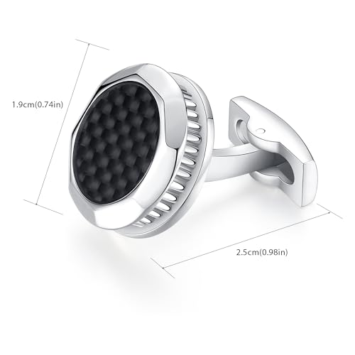 Mancuernillas redondas para hombre acero negro miniatura 5