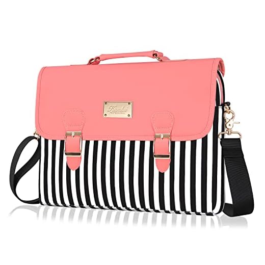 Kamlui Laptop Bag for 13 14 15.6-Inch Women PU Leather Waterproof Carrying Cute Work Computer Tote Briefcase Shoulder Messenger Laptop Sleeve Case for Macbook Pro Air HP Lenovo Dell,(Pink)
