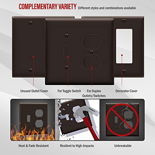 Image of ENERLITES Combination Toggle Light Switch /Duplex Receptacle Outlet Wall Plate, Mid-Size 2-Gang 4.88 inch x 4.92 inch, Polycarbonate Thermoplastic, 881121M-BR, Brown