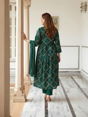 Image of ANNI Designer Women's Rayon Viscose Anarkali Printed Kurta with Pant & Dupatta