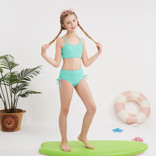 Image of Weixinbuy Girls Swimsuits Summer Bathing Suit for Teens Girls 2 Piece Bikini Set Solid Beach Swimsuit Swimwear for Girls