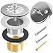 Trip Lever Bath Tub Drain Kit, Universal for 1-1/2" and 1-3/8" Bathtub Drain Replacement, No Putty Installation Bathtub Drain Set with Trip Lever Overflow Faceplate and Strainer, Tub Trim Kit