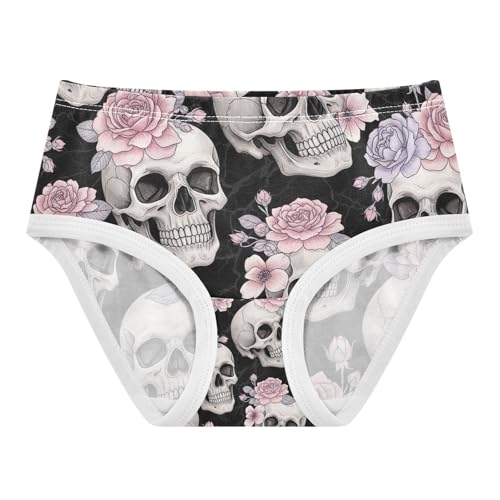 Skulls Pink Purple Flowers Cotton Toddler Underwear, Cotton Underwear Girls, 2T–8 Years