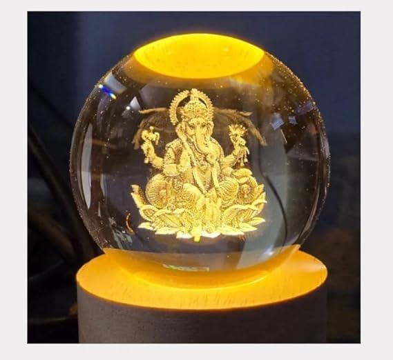 3D Galaxy Crystal Ball Night Light | Dimmable Engraved LED Glass Ball Table Lamp with USB and Wooden Base for Home Decor, Office, Birthday Gift & Kids Bedroom, 3D Galaxy Lamp (Yellow)-image-43