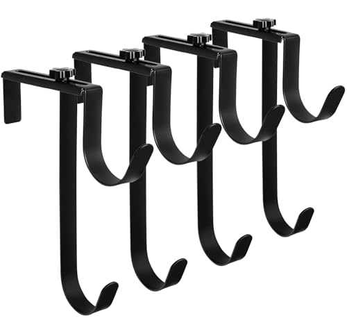 4 Pcs Double Pool Fence Hooks for Pool Equipment Adjustable Pool Pole Hanger Holder Rustproof Swimming Pools Skimmer Pole Hooks for Hanging Tool Hose Leaf Rakes Nets Pool-Accessories (Black)