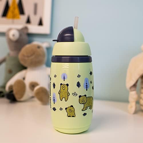 Tommee Tippee Superstar Insulated Straw Cup for Toddlers with INTELLIVALE 100% Leak and Shake-Proof Technology and BACSHIELD Antibacterial Technology, 12 m+, 266 ml, Pack of 1, Warm Grey