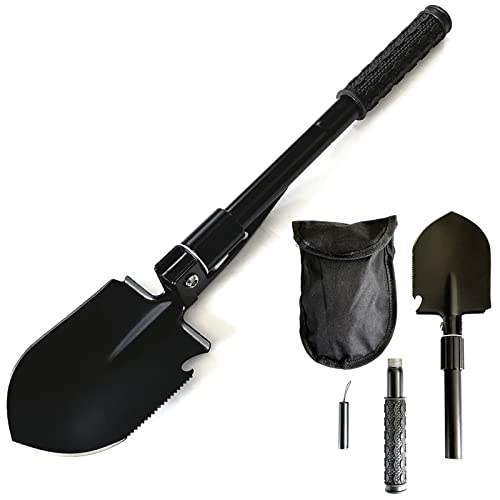 6in1 Klappspaten Säge Spitzhacke Messer Flaschenöffner Nageleisen Inkl. Taschenlampe & Tragetasche Faltbare Schaufel Multifunktional Legierter Stahl
