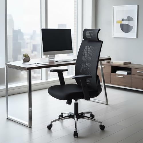 Image of activa Cyber Ergonomic High Back Office Chair | Mesh Computer Chair with Adjustable Headrest | Lumbar Support | Armrest & Swivel Wheels | Comfortable Chair for Home /Office /Study /Gaming (Black)