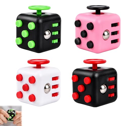 4 PCS Fidget Toys Cube Toy Fidget Toy Cube Infinity Cube Fidget Cubes 6-Sided Sensory Toy Stress Relief Cube Suitable for Classroom Office Home Toy Gift Four Colors