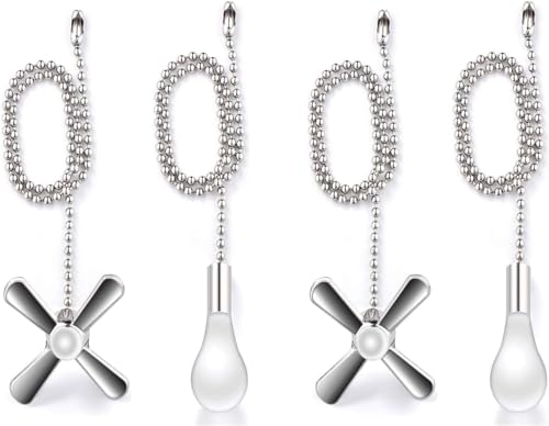 Image of 4PCS Ceiling Fan Pull Chain, Bulb and Fan Pattern Pull Chain Extension, Light Pull Chain, 12 Inches Fan Pulls Chain with 3mm Diameter Beaded Ball Connector, Silver