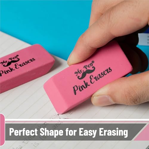 Image of Mr. Pen- Pink Pencil Eraser, 100 Pack, Large Latex Free Block Erasers for School, Office, Art Sketching, Homework, Exams, Clean Smudge-Free Correction