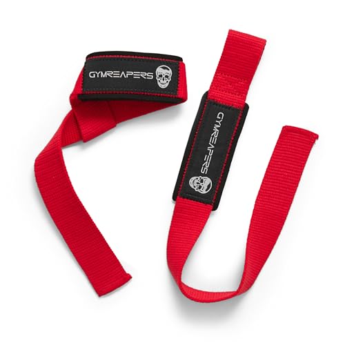 Image of Gymreapers Lifting Wrist Straps for Weightlifting, Bodybuilding, Powerlifting, Strength Training, Deadlifts - Padded Neoprene with 18 inch Cotton (Red)