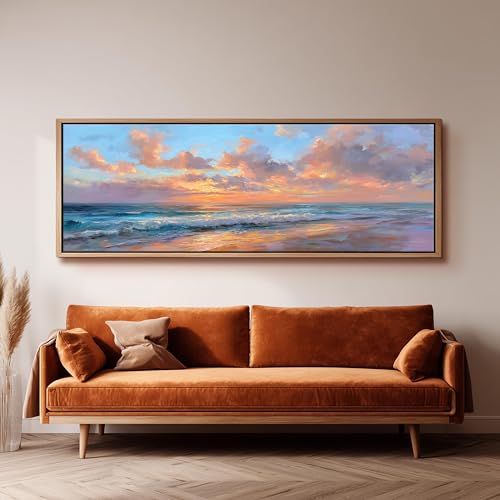 Impression sur toile de coucher de soleil avec cadre intérieur en bois robuste