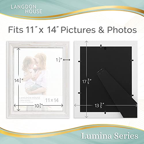 Langdon House 11X14 Real Wood Picture Frames (2 Pack, Weathered White - Gold Accents), White Wooden Photo Frame 11 X 14, Wall Mount Or Table Top, Lumina Collection #TOP2