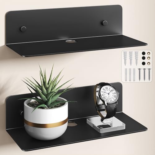 Floating Shelves 9 Inch Metal Wall Mounted Set of 2 Black - Easil...