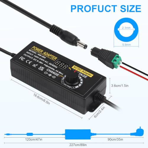 Adaptador de alimentación regulable de 9V a 36V AC/DC de 144W con pantalla LED 6