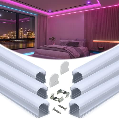 Muzata 6Pack 3.3FT/1M Silver Spotless LED Profile with Milky Diffuser U108