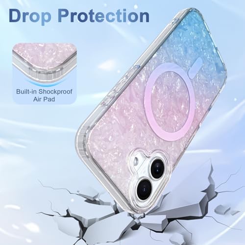 Image of AIGOMARA Cute Case for iPhone 17 Case for Women Girls [Compatible with Magsafe] Translucent Summer Vibe Colors Design, Aesthetic Girly Magnetic Protective Phone Cover, Gradient Pink & Blue
