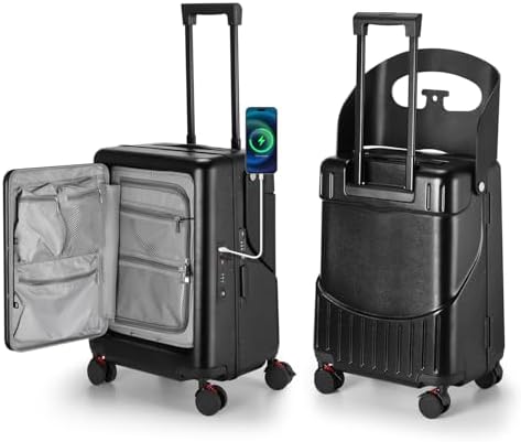 Ride On Luggage with Foldable Seat&Seat Belt,Hardshell Ride On Su...